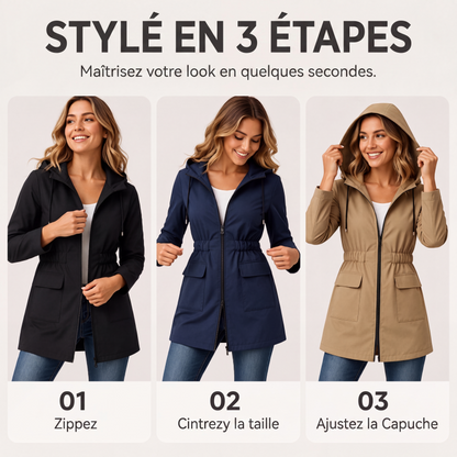 Veste de imperméable à capuche résistante à l'eau pour femme