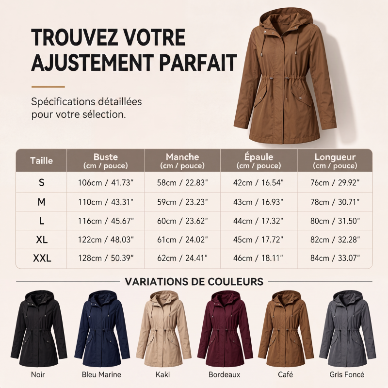 Veste de imperméable à capuche résistante à l'eau pour femme
