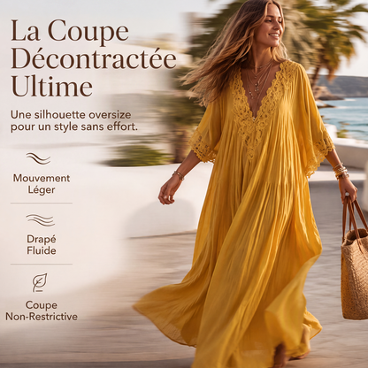Robe d'été ample en dentelle à col V pour femme