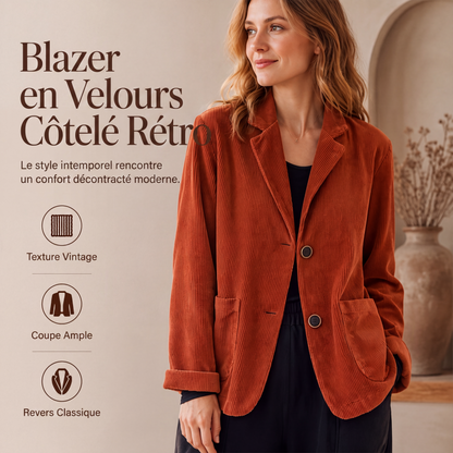 Veste en velours côtelé vintage pour femme, coupe décontractée ample, col tailleur, avec poches