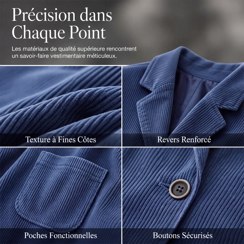 Veste en velours côtelé vintage pour femme, coupe décontractée ample, col tailleur, avec poches