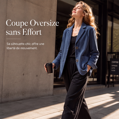 Veste en velours côtelé vintage pour femme, coupe décontractée ample, col tailleur, avec poches