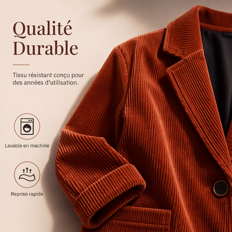 Veste en velours côtelé vintage pour femme, coupe décontractée ample, col tailleur, avec poches