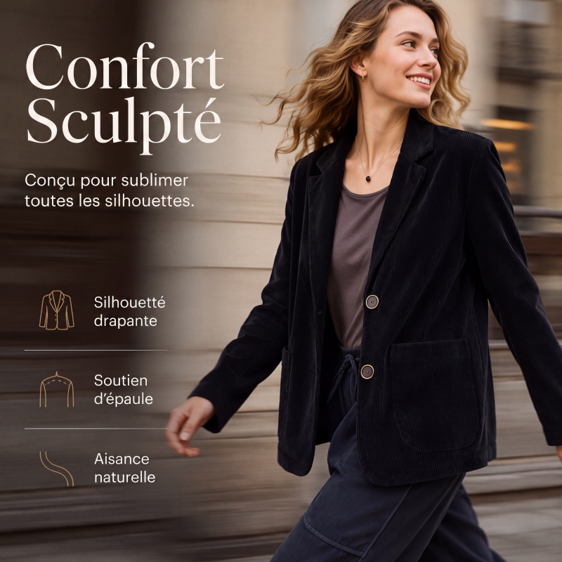 Veste en velours côtelé vintage pour femme, coupe décontractée ample, col tailleur, avec poches