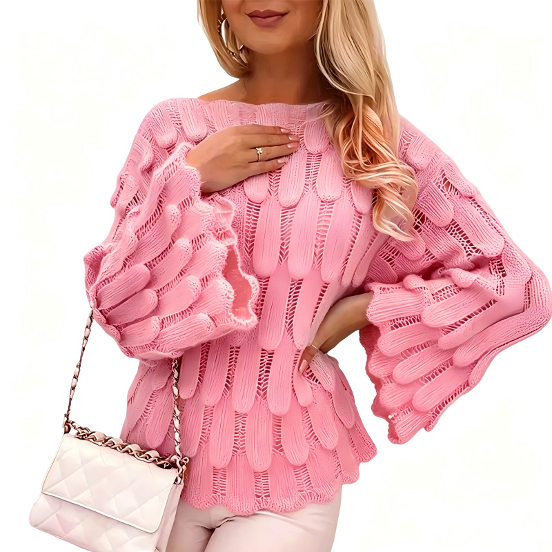 Pull en maille décontracté ajouré pour femme