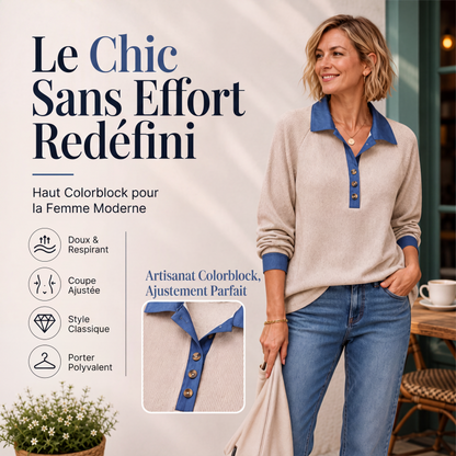Haut en maille pour femme avec col en jean contrasté