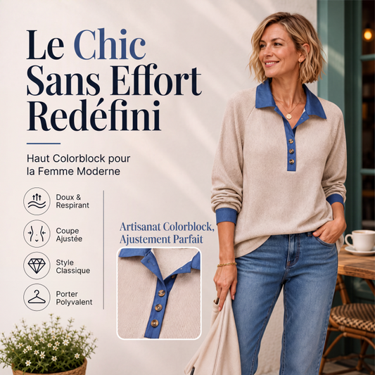 Haut en maille pour femme avec col en jean contrasté