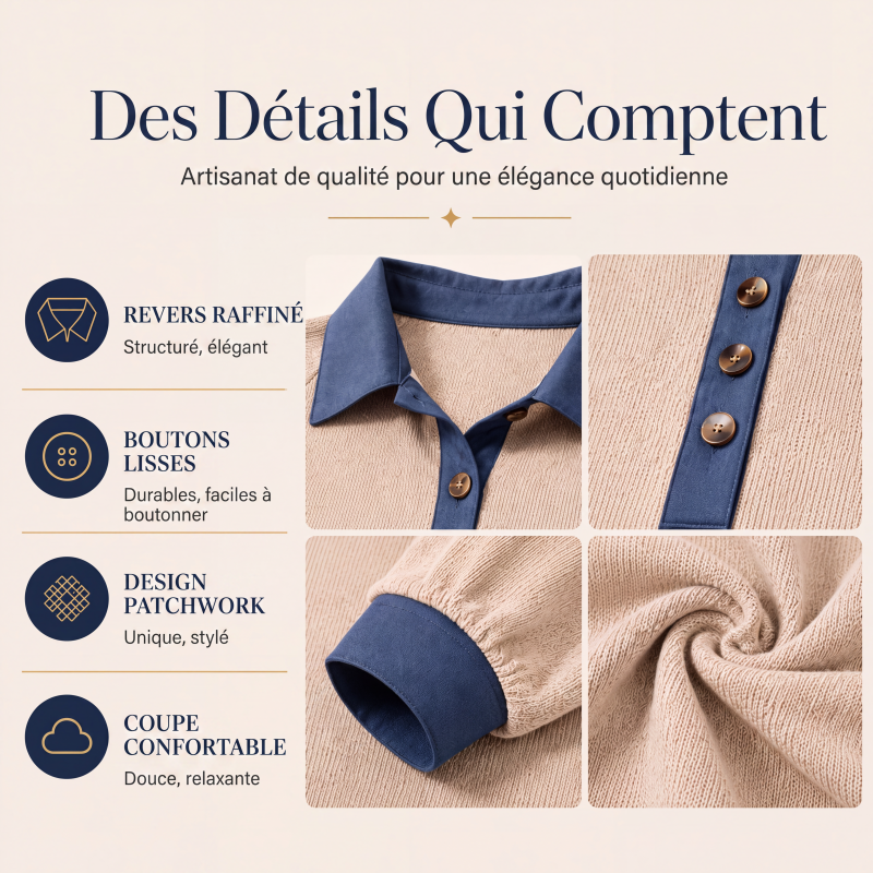 Haut en maille pour femme avec col en jean contrasté