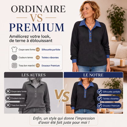 Haut en maille pour femme avec col en jean contrasté