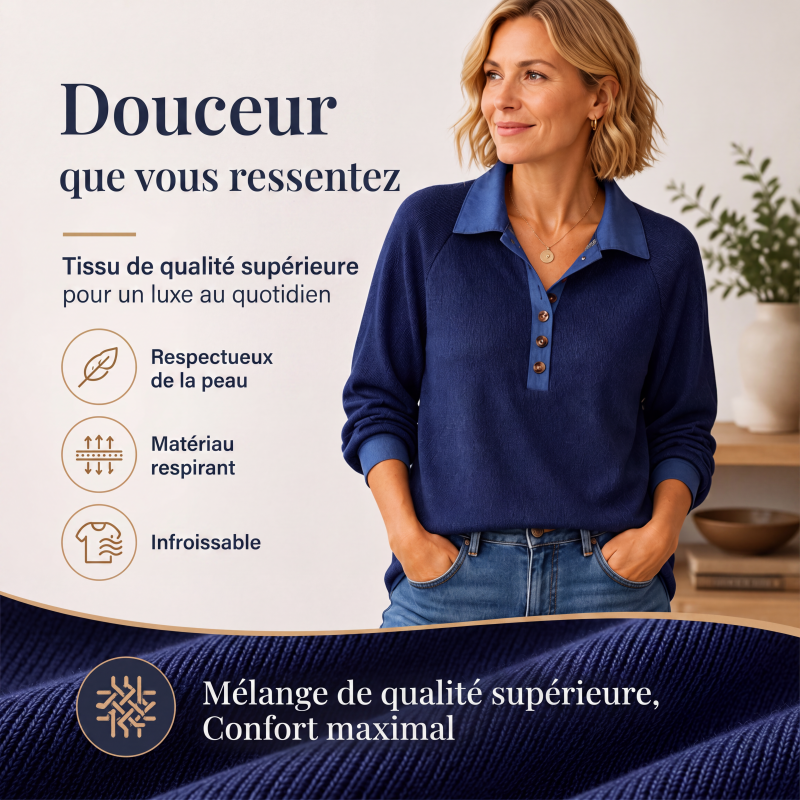 Haut en maille pour femme avec col en jean contrasté