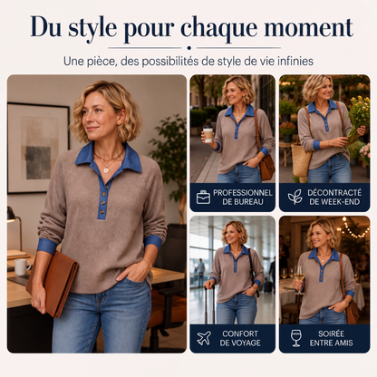 Haut en maille pour femme avec col en jean contrasté