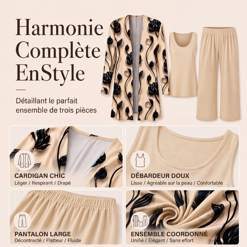 Ensemble 3 pièces imprimé élégant pour femme
