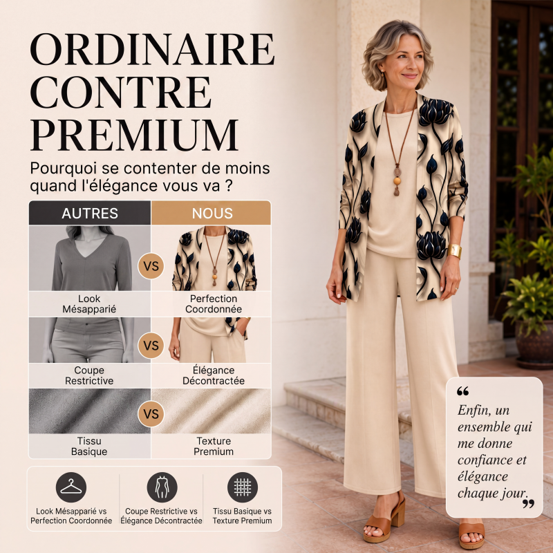 Ensemble 3 pièces imprimé élégant pour femme