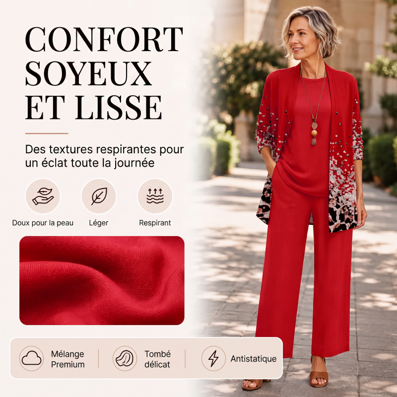 Ensemble 3 pièces imprimé élégant pour femme