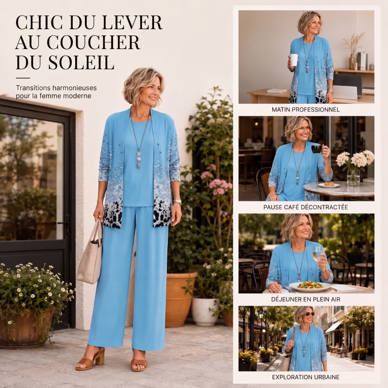 Ensemble 3 pièces imprimé élégant pour femme