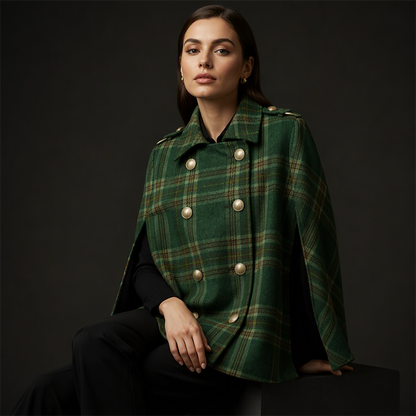 Manteau-cape à carreaux vintage pour femme