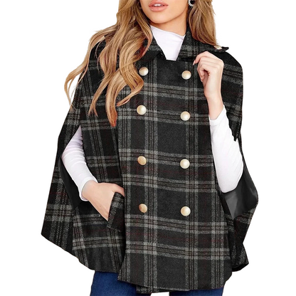 Manteau-cape à carreaux vintage pour femme
