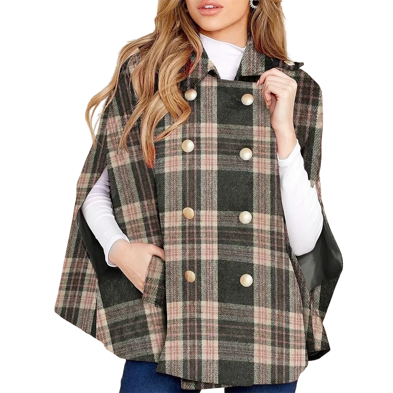 Manteau-cape à carreaux vintage pour femme