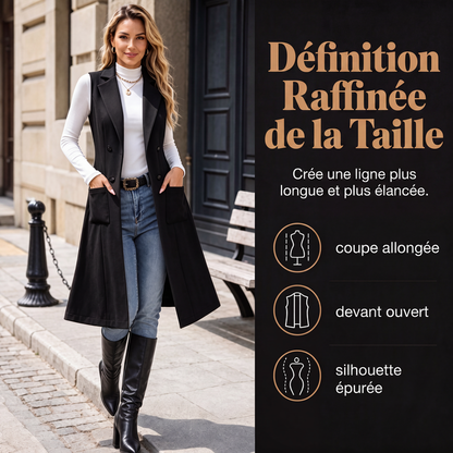 Veste longue chic sans manches et à devant ouvert pour femme