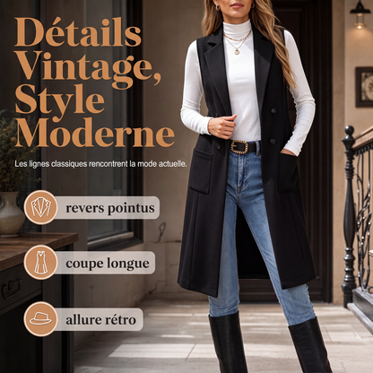 Veste longue chic sans manches et à devant ouvert pour femme