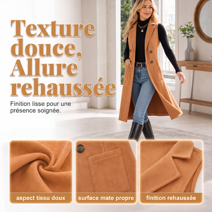 Veste longue chic sans manches et à devant ouvert pour femme