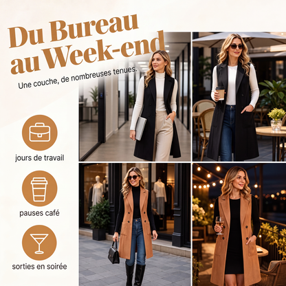 Veste longue chic sans manches et à devant ouvert pour femme