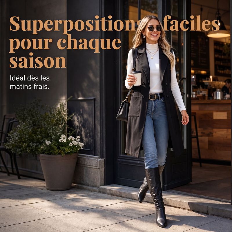 Veste longue chic sans manches et à devant ouvert pour femme
