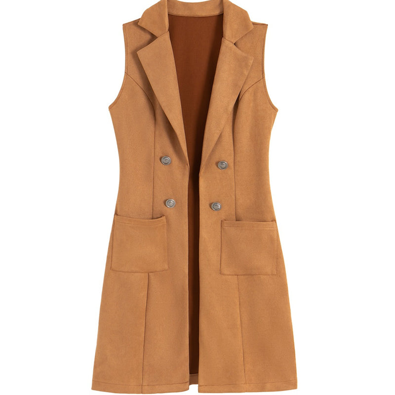 Veste longue chic sans manches et à devant ouvert pour femme