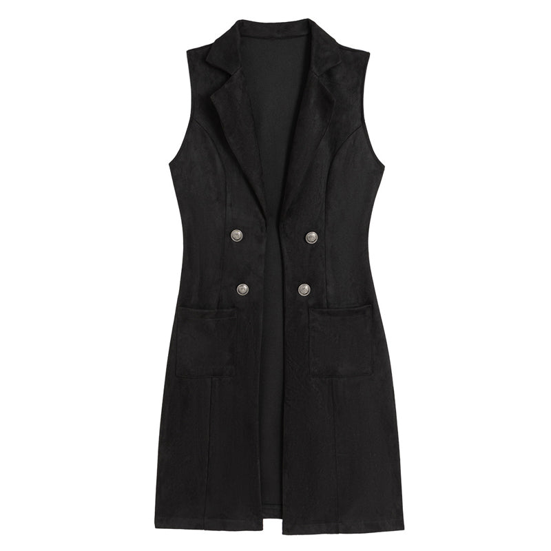 Veste longue chic sans manches et à devant ouvert pour femme