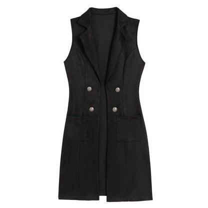 Veste longue chic sans manches et à devant ouvert pour femme