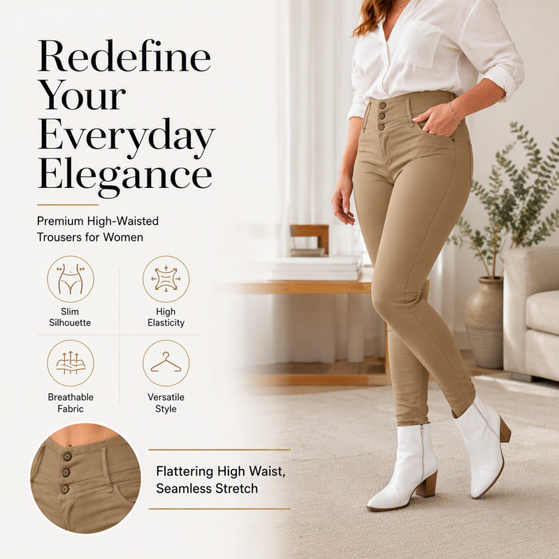 Pantalon skinny élastique à taille haute pour femme