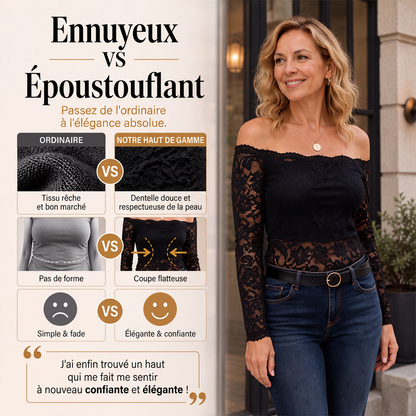 T-shirt en dentelle à épaules dénudées pour femme