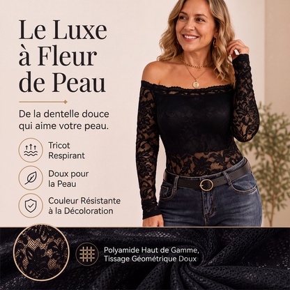 T-shirt en dentelle à épaules dénudées pour femme