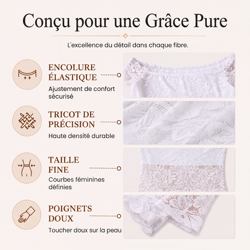 T-shirt en dentelle à épaules dénudées pour femme