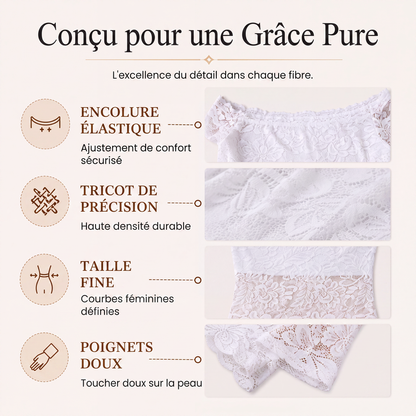 T-shirt en dentelle à épaules dénudées pour femme