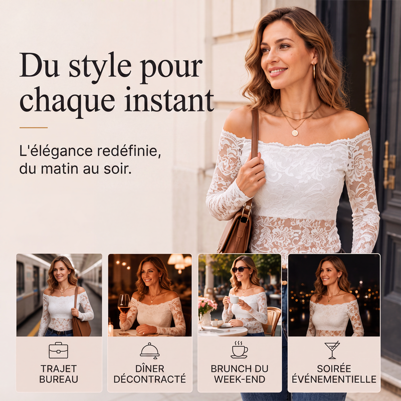 T-shirt en dentelle à épaules dénudées pour femme