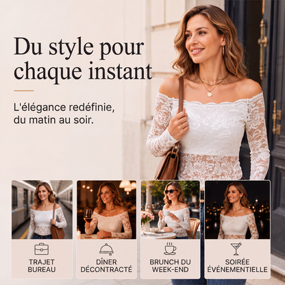 T-shirt en dentelle à épaules dénudées pour femme