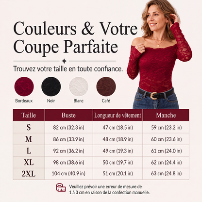 T-shirt en dentelle à épaules dénudées pour femme