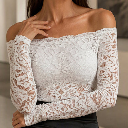 T-shirt en dentelle à épaules dénudées pour femme
