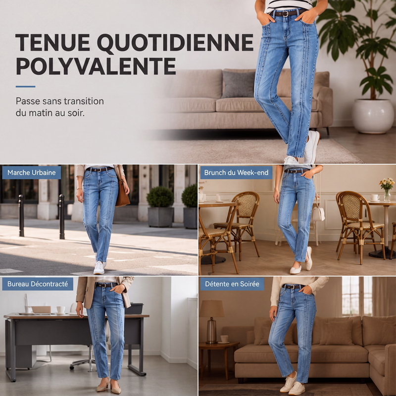 Jeans décontractés stretch à jambe droite pour femme