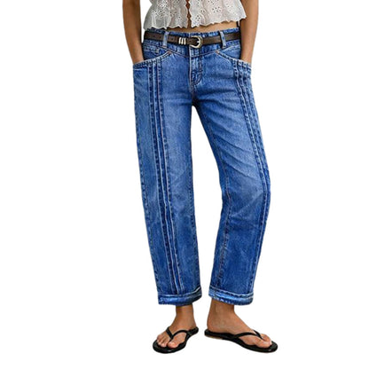 Jeans décontractés stretch à jambe droite pour femme