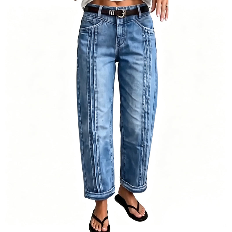 Jeans décontractés stretch à jambe droite pour femme