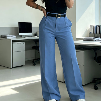 Pantalon droit décontracté à taille haute pour femme