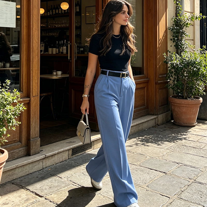 Pantalon droit décontracté à taille haute pour femme