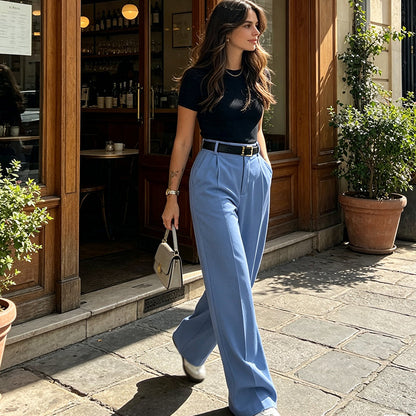Pantalon droit décontracté à taille haute pour femme