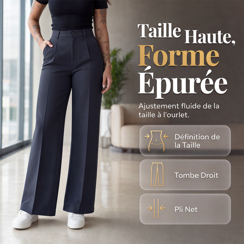 Pantalon droit décontracté à taille haute pour femme