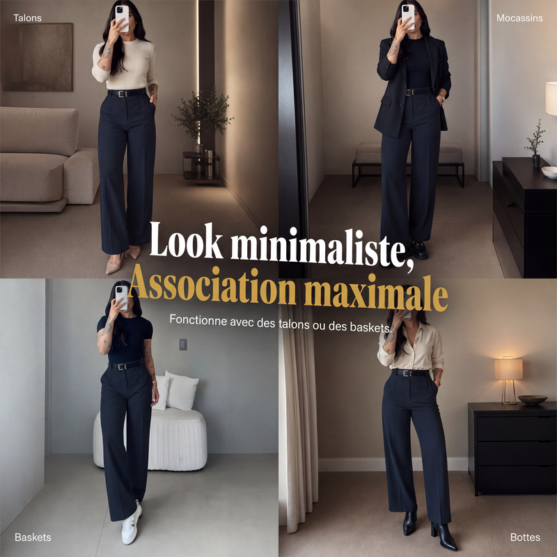 Pantalon droit décontracté à taille haute pour femme