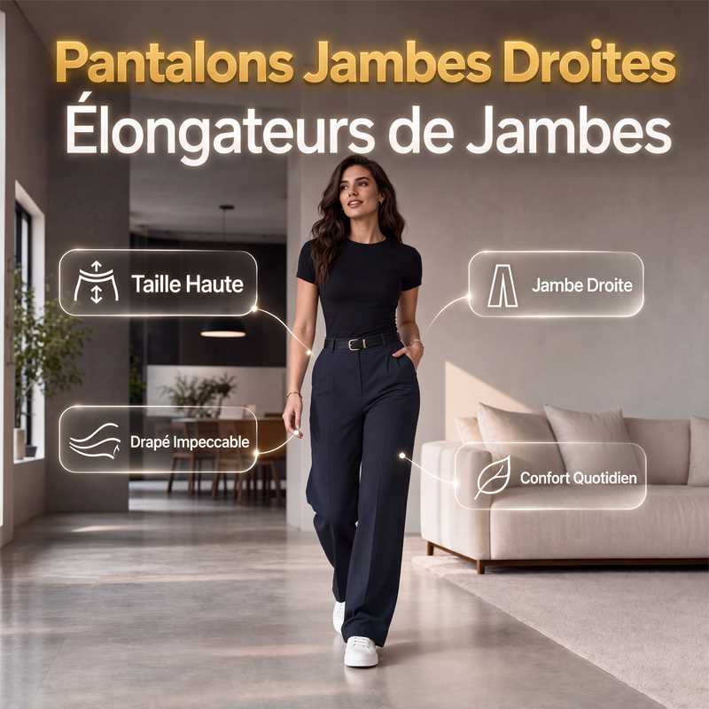 Pantalon droit décontracté à taille haute pour femme