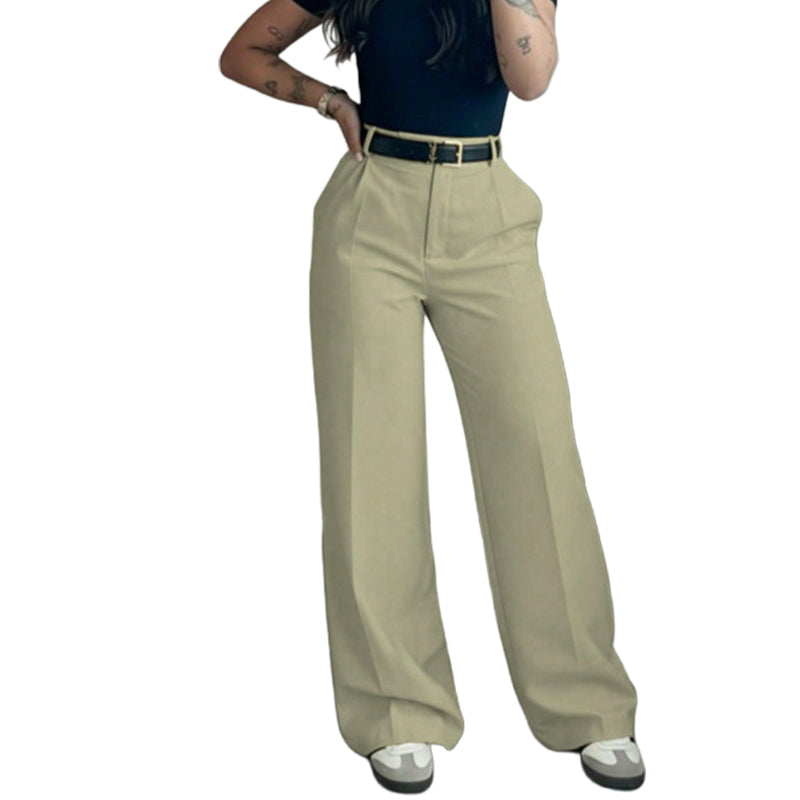 Pantalon droit décontracté à taille haute pour femme