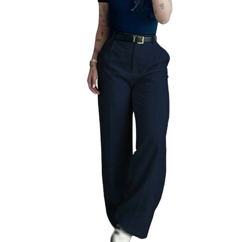 Pantalon droit décontracté à taille haute pour femme